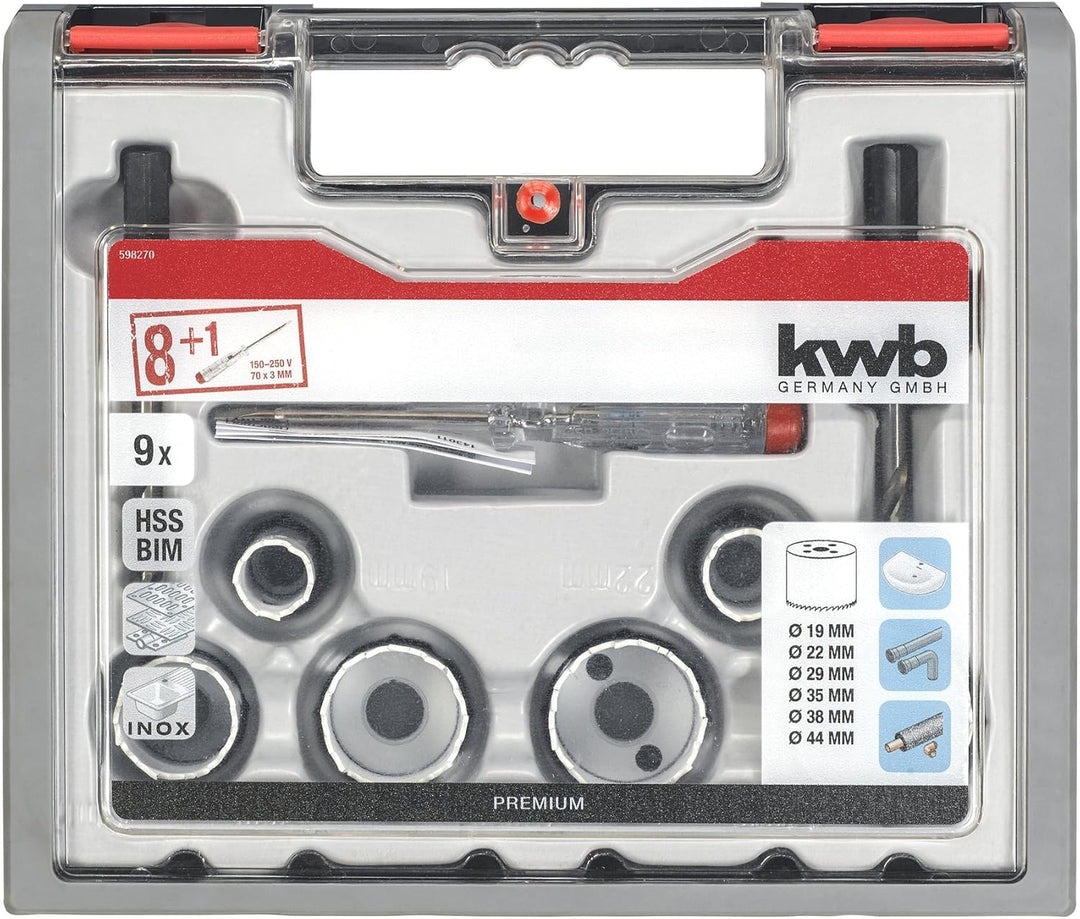 kwb 598270.0 Profi Bi-Metall Lochsäge-Set Nr. 2 für Installateure – 9-teilig, HSS-CO, Vario Zahnung,
