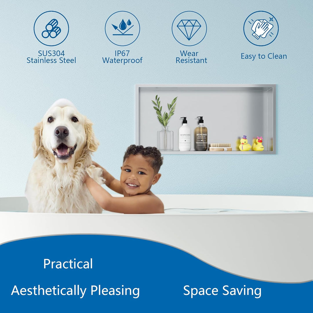 Neodrain Wandnische Dusche Edelstahl Duschnische Einzelregal Lagerung für Badezimmer 60 x 30 cm, Geb