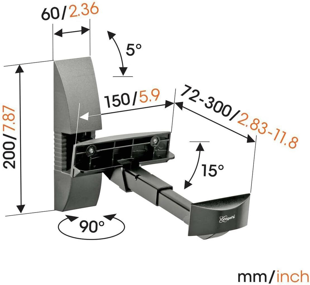 Vogel's VLB 200 Universelle Lautsprecher Wandhalterung, Schwenkbar bis zu 90° (links/rechts), Bis zu