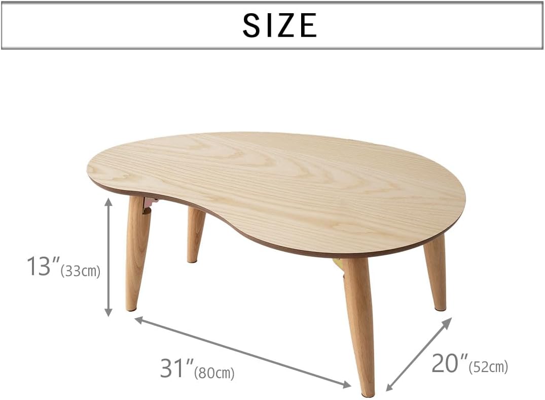 EMOOR Klapptisch Holz, Klein-Birnenform(B80xD52cm) Naturfarben, Couchtish Tatami Tisch, Naturfarben