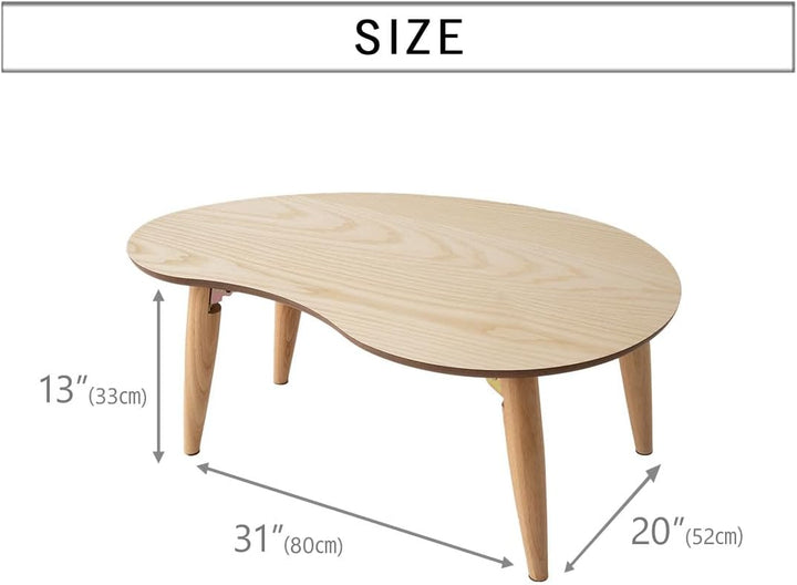 EMOOR Klapptisch Holz, Klein-Birnenform(B80xD52cm) Naturfarben, Couchtish Tatami Tisch, Naturfarben