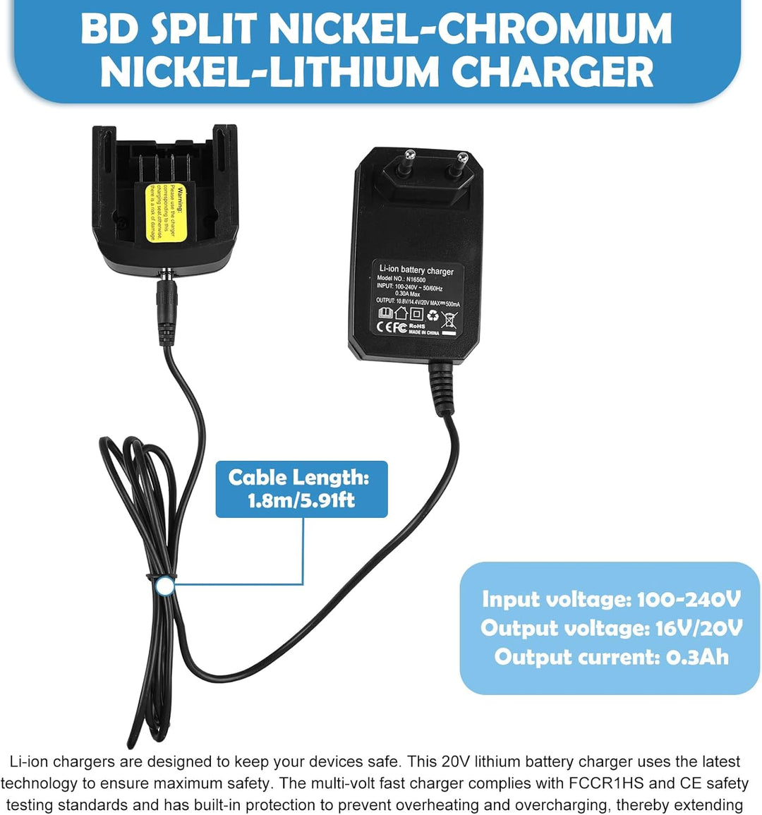 Ladegerät Kompatibel mit Black & Decker 10,8 V 14,4 V 18 V 20 V Serise, WIYETY Ladegerät für Black &