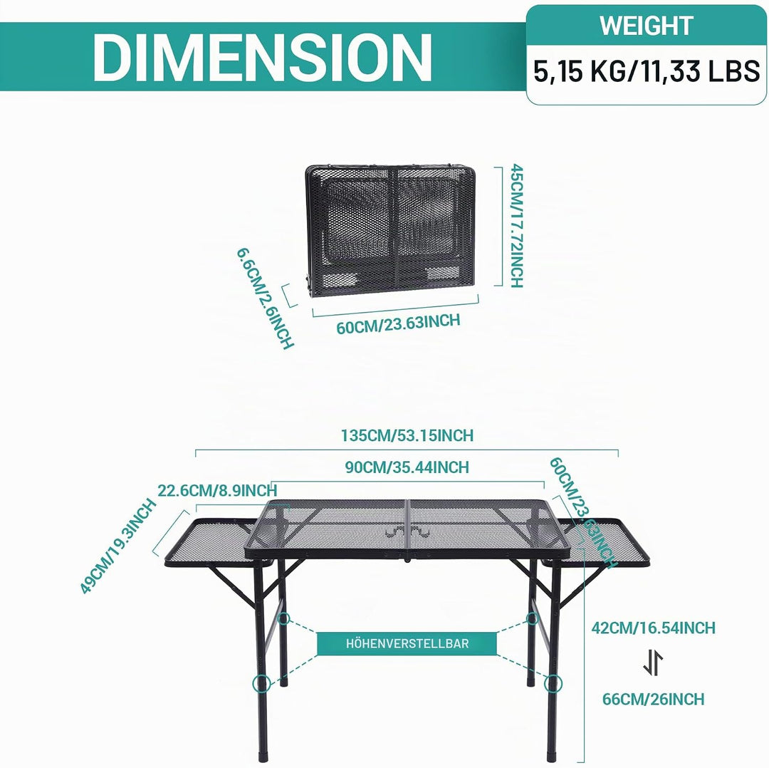 Nice C Campingtisch, Tisch für Grill, Klapptisch Campingtisch, Kartentisch Verstellbare Höhe & Breit