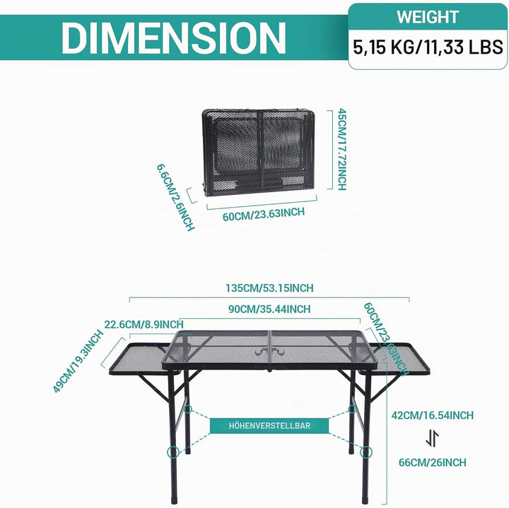Nice C Campingtisch, Tisch für Grill, Klapptisch Campingtisch, Kartentisch Verstellbare Höhe & Breit