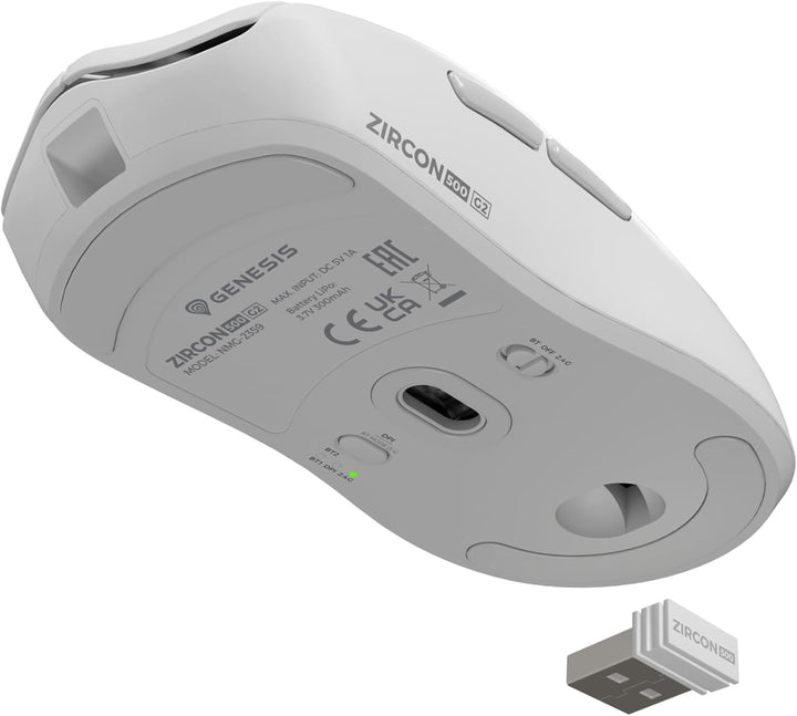 Genesis Zircon 500 G2 Wireless Gaming Maus – 10.000 DPI Pixart PMW3325, 2,4 GHz/BT 5.0/USB-C, 52 g U
