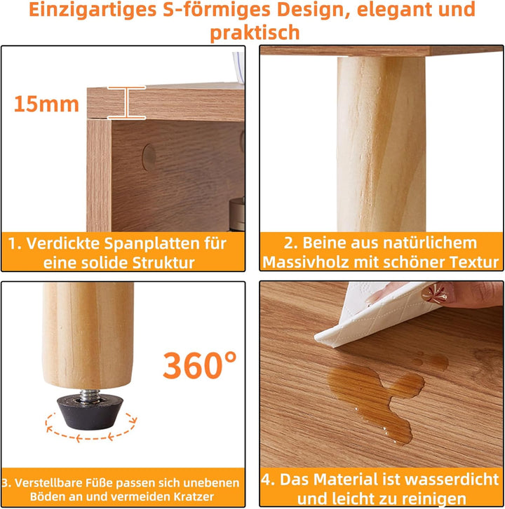 3-stufiger Beistelltisch, Kleiner Beistelltisch, Industrieller Nachttisch mit Ablagefach, Nachttisch
