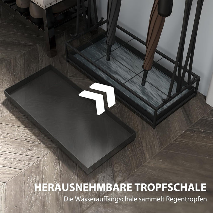 HOMCOM Regenschirmständer Stahl Schirmständer Rechteckiger Schirmhalter mit 24 Haken, 21 Löchern, he