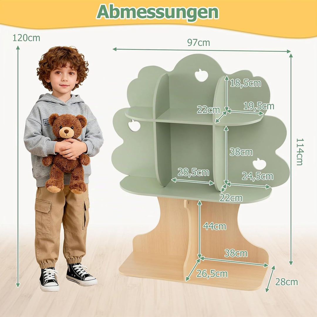 COSTWAY Bücherregal Kinder in Baumform, Kinderregal mit 8 offenen Fächern, Spielzeugregal Montessori