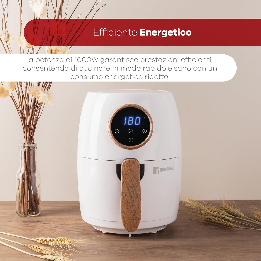 BERGNER Naturally | AirFryer 2 L | Freidora de Aire 1000 W | Temperatura desde 80-200ºC | Temporizad