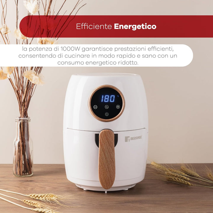 BERGNER Naturally | AirFryer 2 L | Freidora de Aire 1000 W | Temperatura desde 80-200ºC | Temporizad