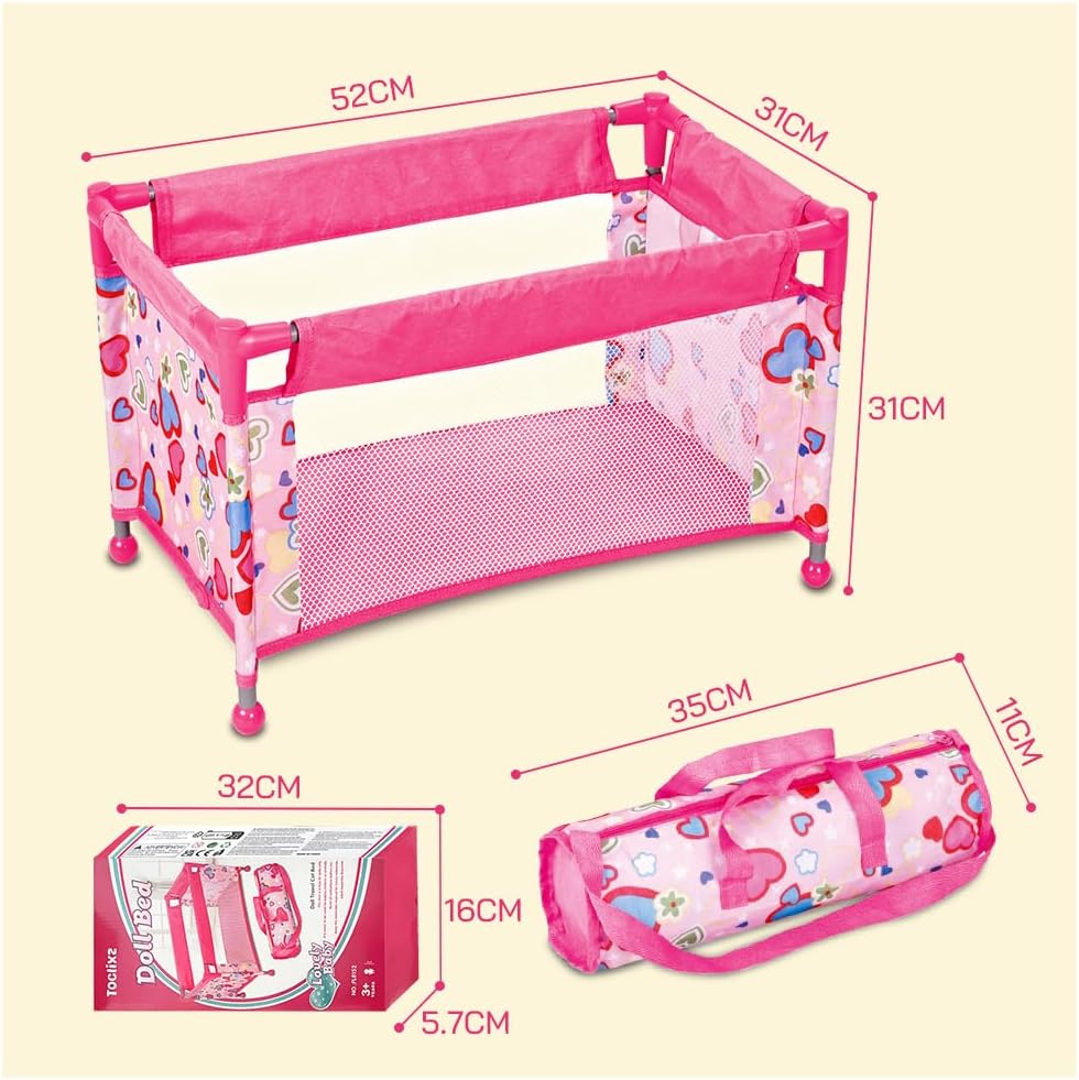 Toclsixz Puppenbett für 43 cm Puppe | Puppen Bett zubehör | Puppen reisebett für Baby Born | Geschen