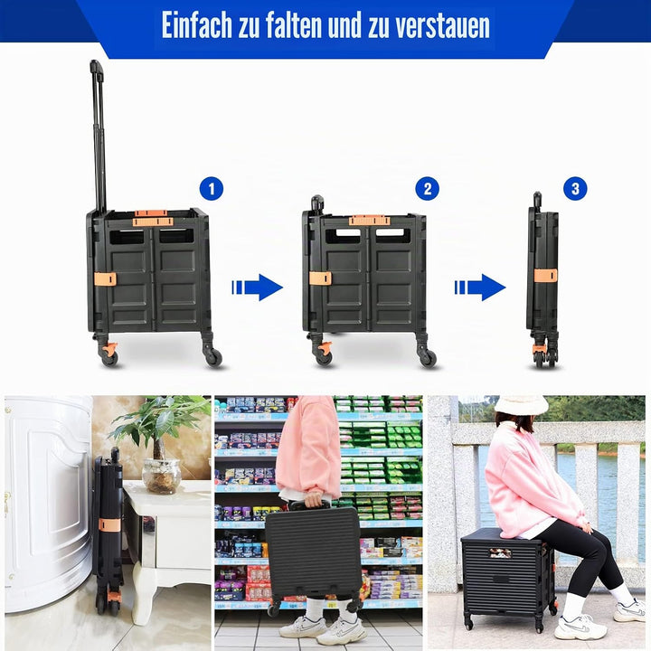 Wagen Faltbar mit Rädern, 1,93Cu ft/100Lbs Edelstahl mit Hoher Kapazität Robuster und Langlebiger Ei