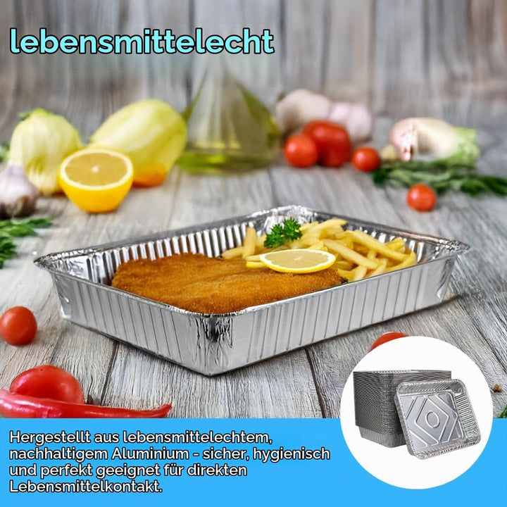 Enpack Aluschale R879-930G - 100 Stück Alu Grillschalen 226x176x30 mm - Feuerfeste Aluschalen 1000ml