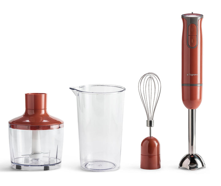Tognana Iridea Stabmixer mit Zerkleinerer, Schneebesen und 600 ml Becher apfelrot