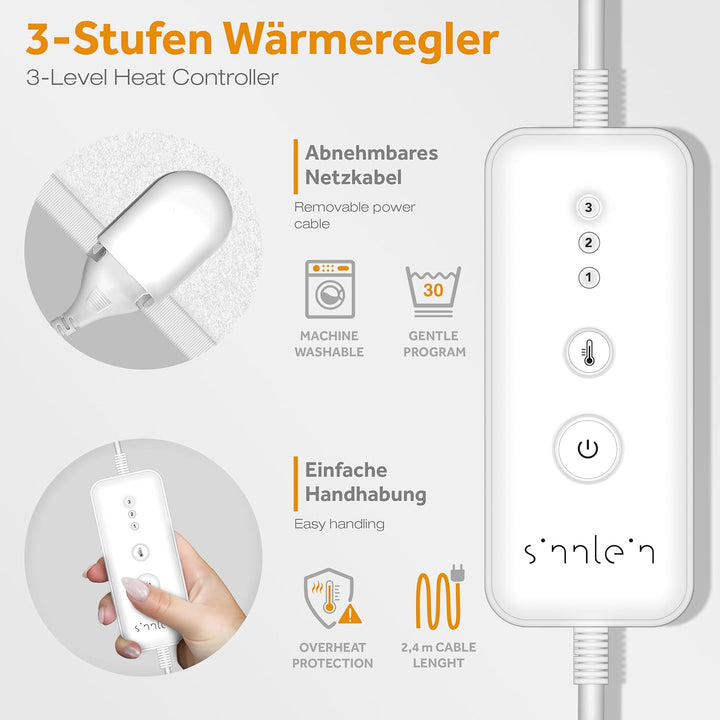 sinnlein® Wärmeunterbett aus Vlies 190 x 80 cm TÜV SÜD GS geprüft | elektrische Heizdecke mit beleuc