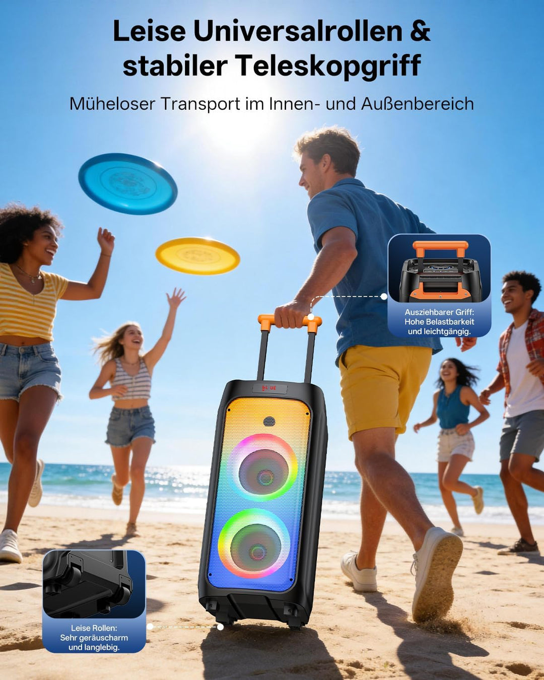 JYX Karaoke Anlage mit 2 drahtlosen Mikrofonen, Grosser Karaoke Lautsprecher Bluetooth mit Rädern un