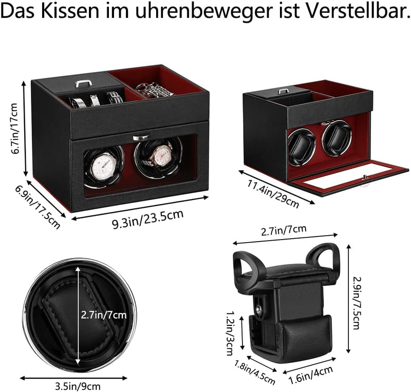 DRAIGERWAY Automatische Uhrenbeweger Box PU Leder Uhrengehäuse mit leisem Motor Netzteil für Automat