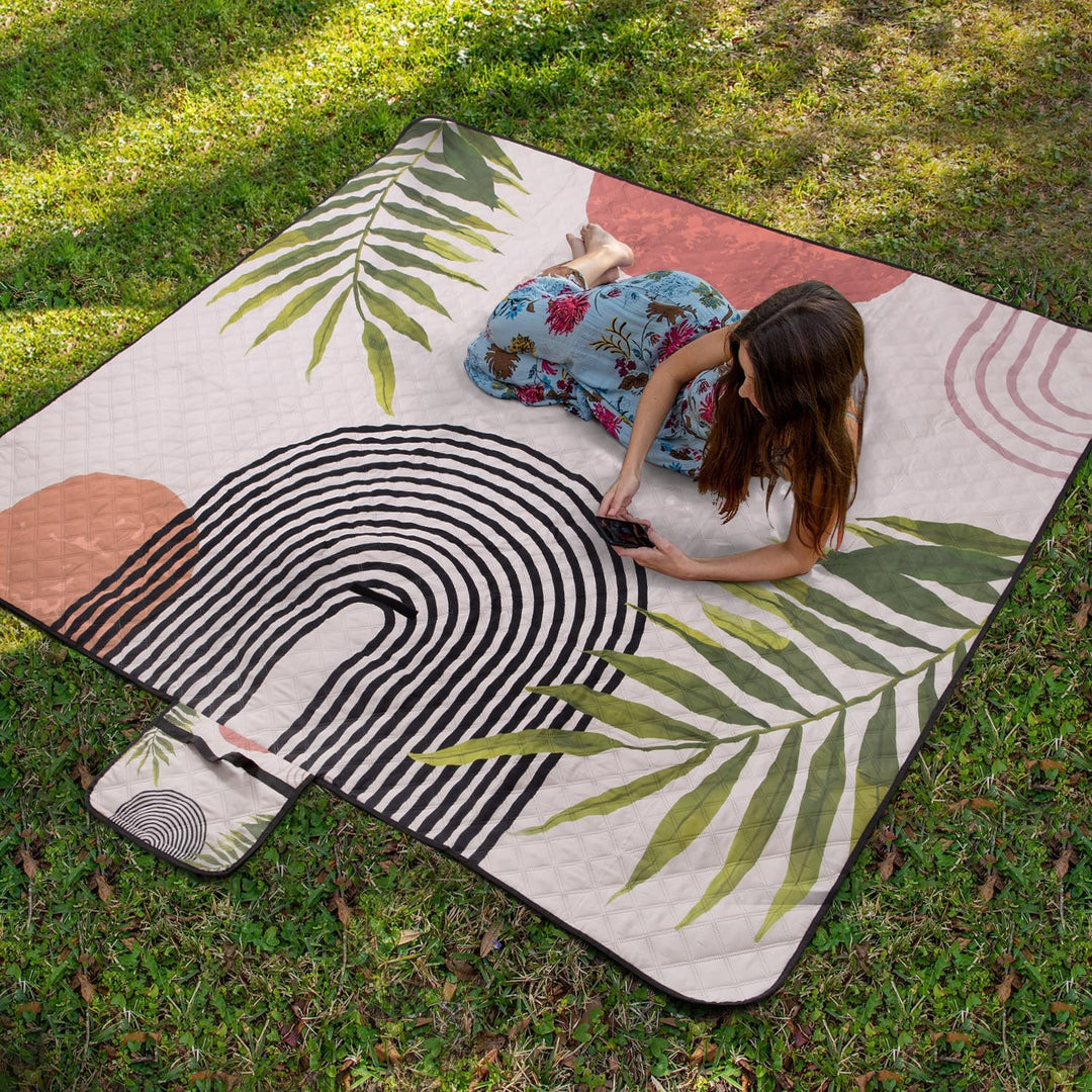 Picknickdecke Wasserdicht, 200 x 200cm Bohemian Gross Stranddecke Sandfrei für 4-6 Personen, Tragbar