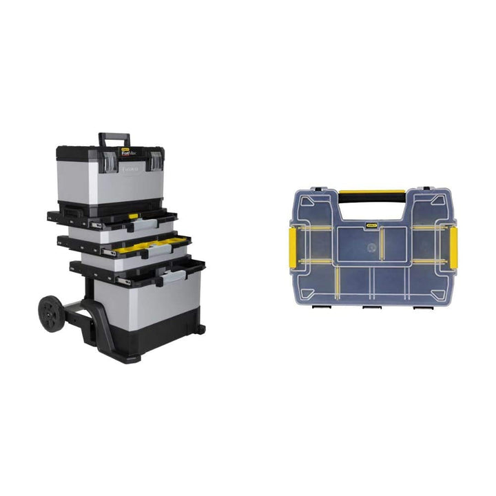 Stanley FatMax Rollende Werkstatt aus Metall-Kunststoff 1-95-622 &amp; Sortmaster Doppelorganizer Werkze