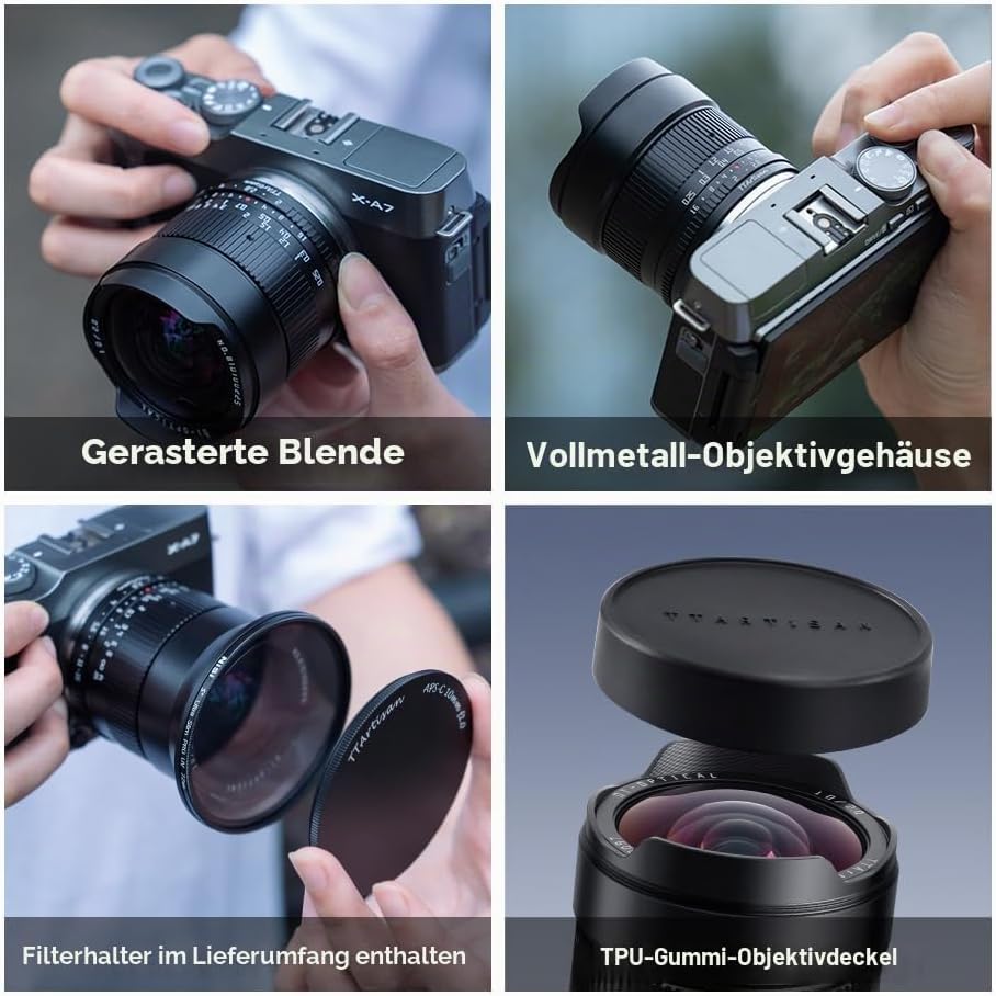 TTArtisan APS-C 10 mm F2 Metallgehäuse, kompatibel mit Canon RF Mount, Schwarz 10 mm F2 Schwarz, 10