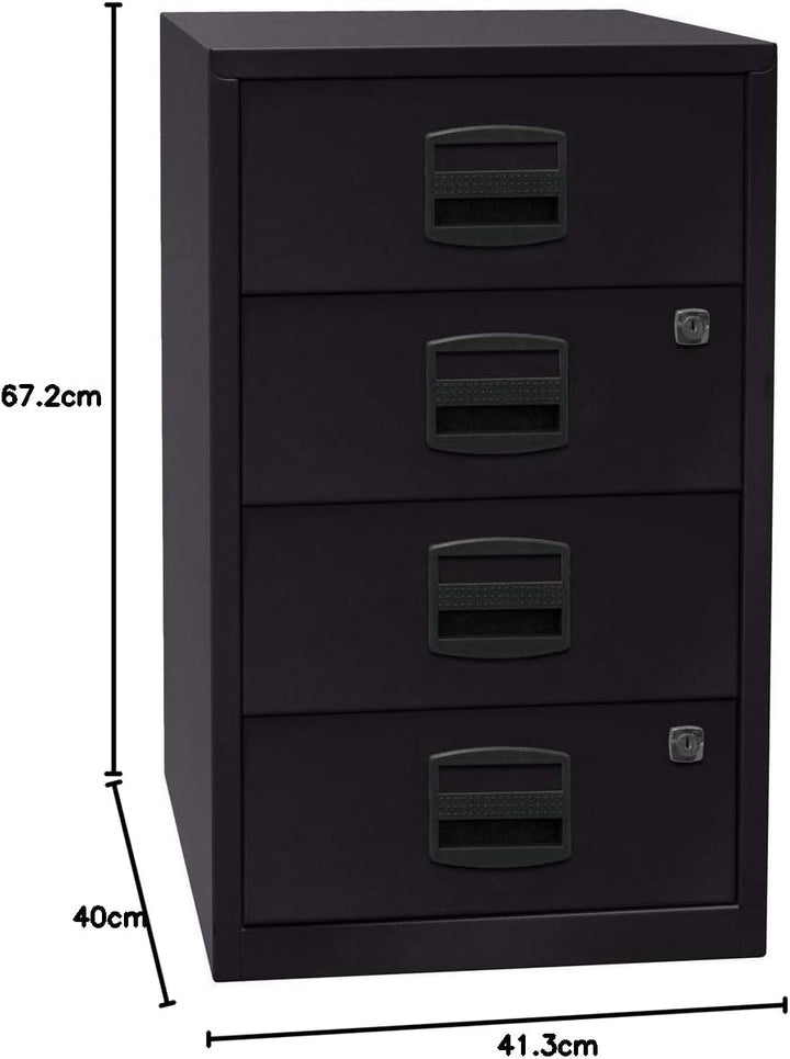 Bisley Home Beistellschrank PFA, 4 Universalschubladen, Metall, 633 Schwarz, 40 x 41.3 x 67.2 cm, 63