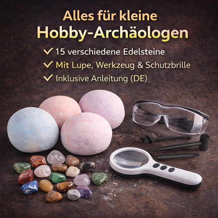 Kinder Ausgrabungsset: 2er-Set Edelsteine-Ausgrabungssets mit je 15 Steinen, ab 6 Jahren (Ausgrabung