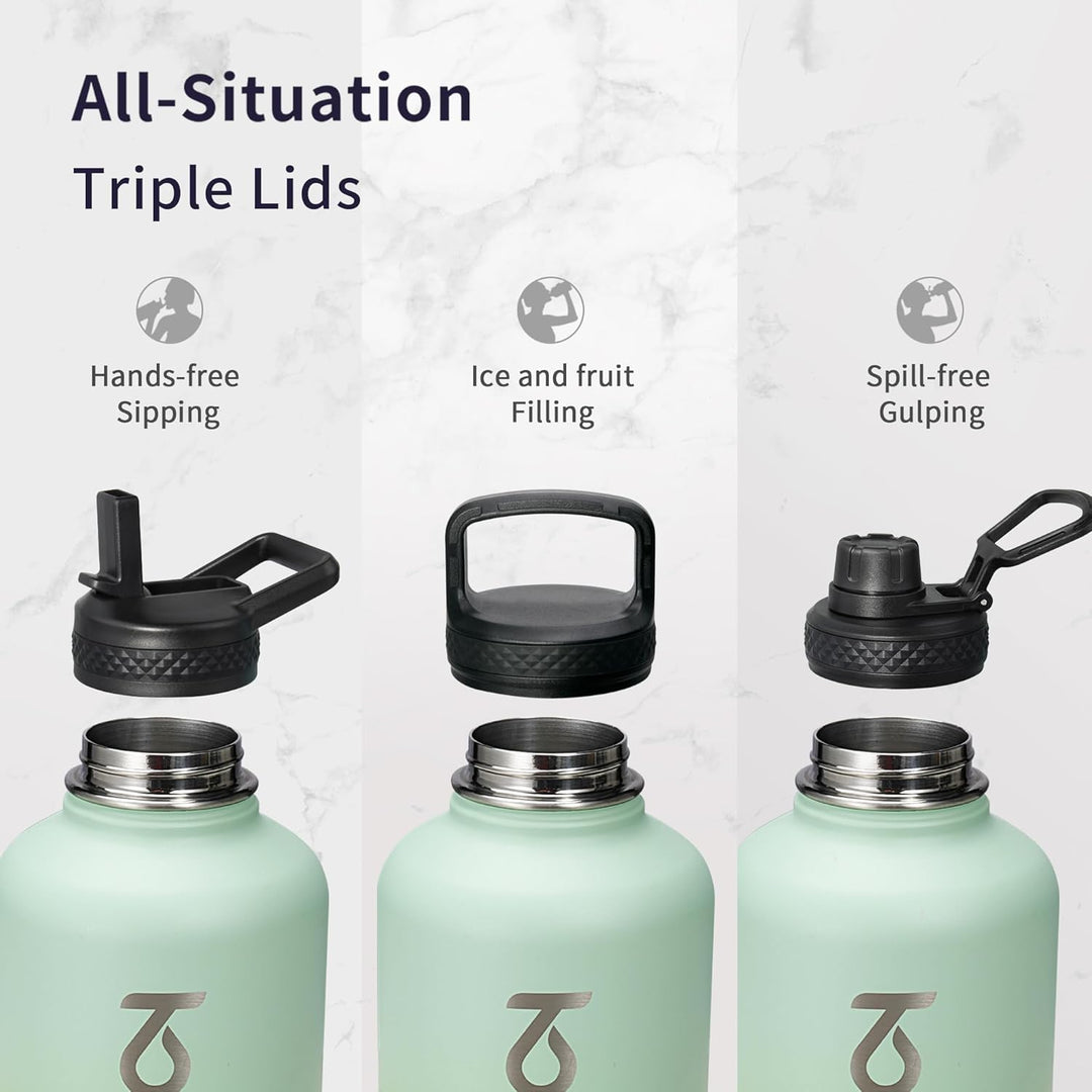 Trebo Isolierte Wasserflasche mit Paracord-Griff und Strohhalm, 1,8 l Fassungsvermögen, Edelstahl, g