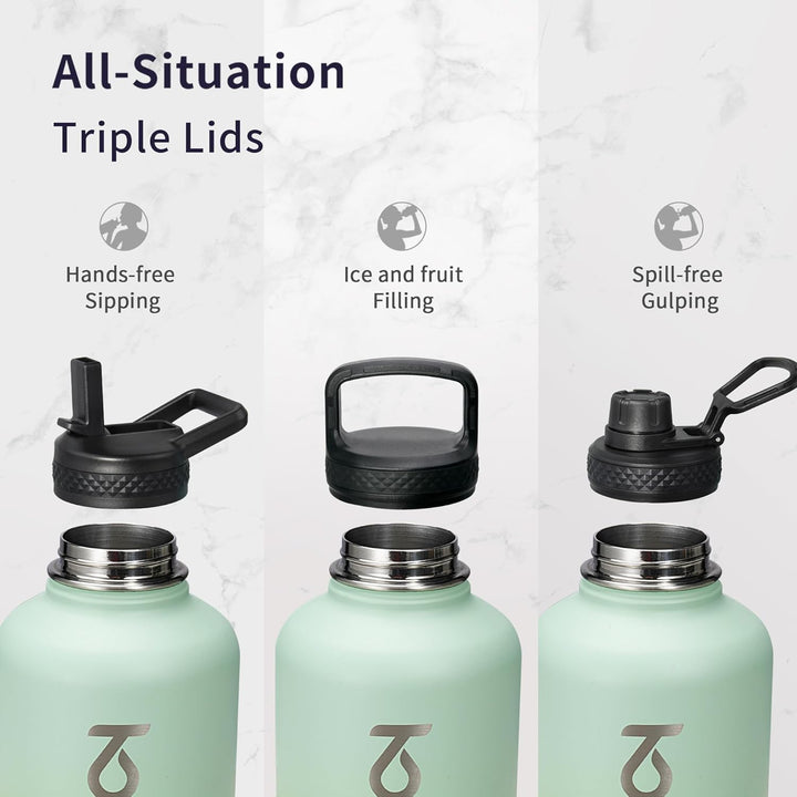 Trebo Isolierte Wasserflasche mit Paracord-Griff und Strohhalm, 1,8 l Fassungsvermögen, Edelstahl, g