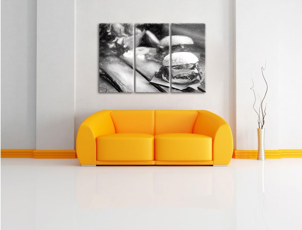Pixxprint Leckere Burger als Leinwandbild/Grösse: 3 Teilig (120x80) cm/Wandbild/Kunstdruck/fertig be