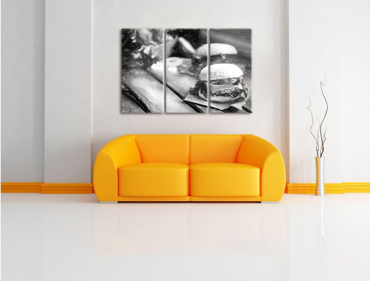 Pixxprint Leckere Burger als Leinwandbild/Grösse: 3 Teilig (120x80) cm/Wandbild/Kunstdruck/fertig be