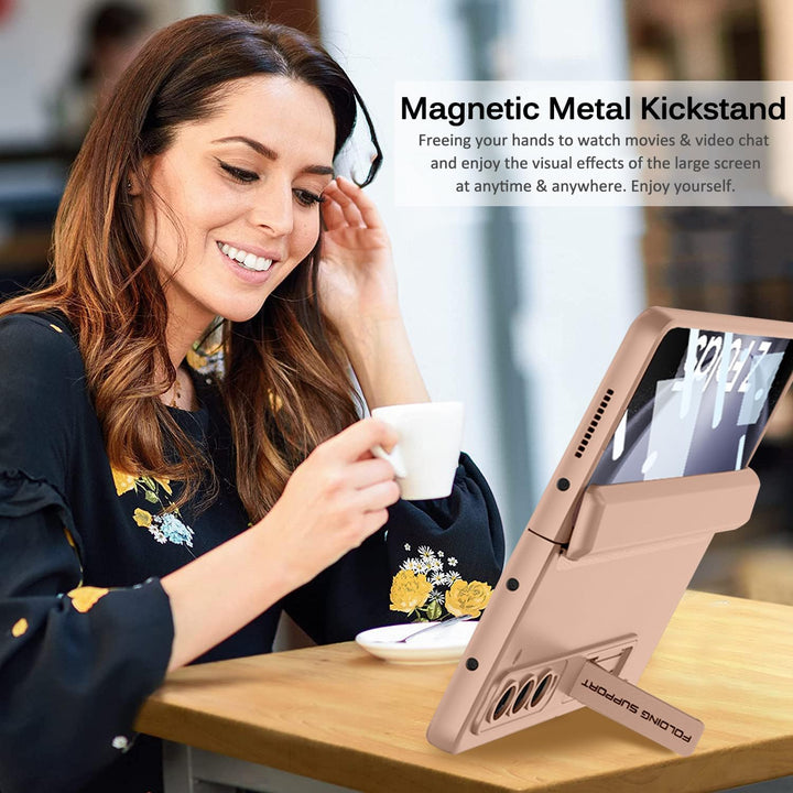 Miimall Hülle Kompatibel Mit Samsung Galaxy Z Fold 5, Robust PC Mit Displayschutz & Ständer, Anti Dr