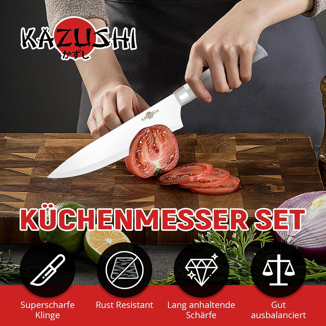 Messerset mit Messerhalter, Küchenmesser Set, 6-teilig Profi Messerset mit Block, Edelstahl Messer S