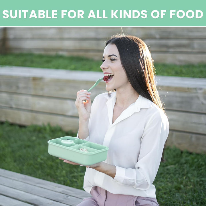 Bugucat Brotdose Kinder mit Fächern 1300ML, Auslaufsicher Lunchbox Kinder, Bento Box mit Besteckset,