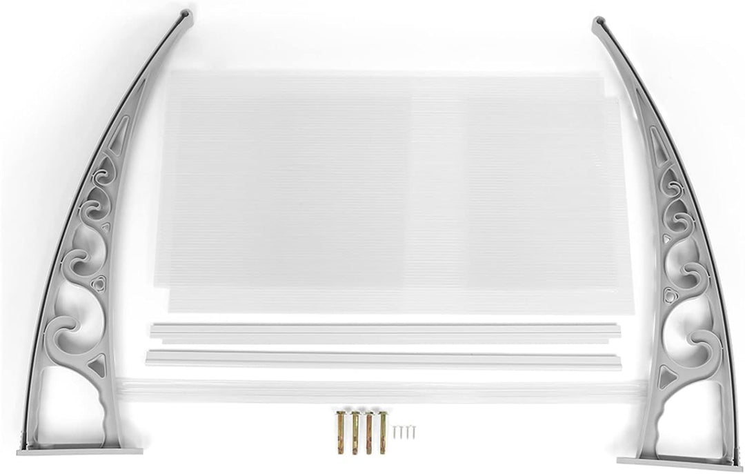 Homewell Vordach für Haustür 100 x 100 cm Weiss, Modern Überdachung Haustür aus PC-Hohlplatte, PP-Ku