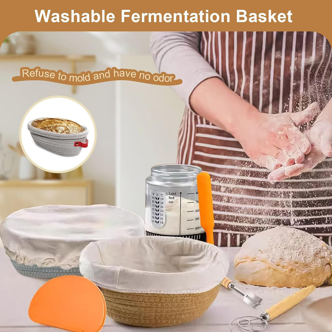 Gärkörbchen Sauerteig Starter Set - 23 cm Rund & 26 cm Oval mit Brotbackzubehör Backen Zubehör Handw