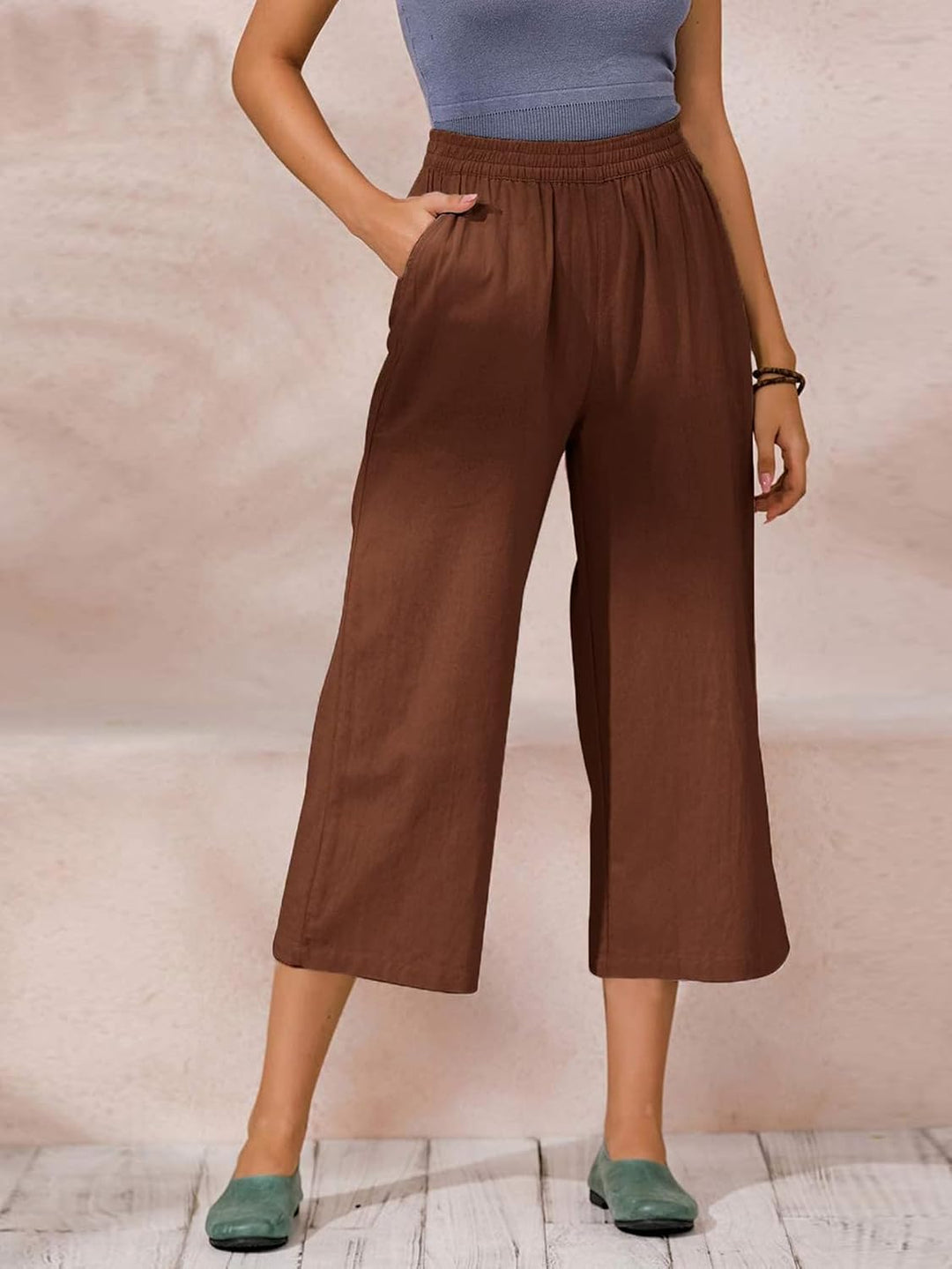 Ecupper Capris Hose Damen Sommer Übergrösse Baumwolle Lässig Hose Stoffhose Weitehosen S Braun, S Br