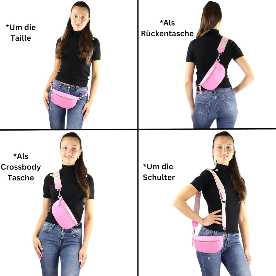 Blade Bauchtasche Damen Echtleder, stylische Gürteltasche Damen mit 2 gemusterten und Leder abnehmba