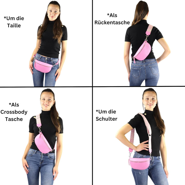 Blade Bauchtasche Damen Echtleder, stylische Gürteltasche Damen mit 2 gemusterten und Leder abnehmba
