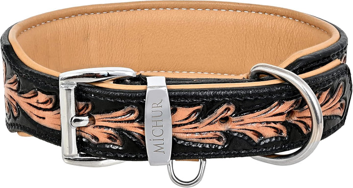 MICHUR Hasel Braun Bunt gesprenkelt, Hundehalsband Leder, Lederhalsband Hund, Halsband, Leder, da Ha