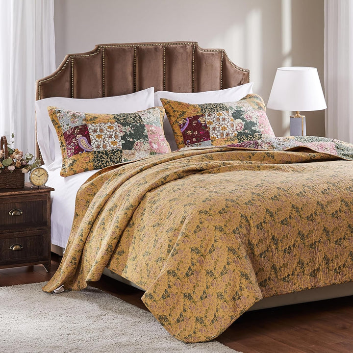 Greenland Home Patchwork-Bettwäsche-Set, 100 % Baumwolle, Patchwork-Design, Doppelbett, XL, Mehrfarb