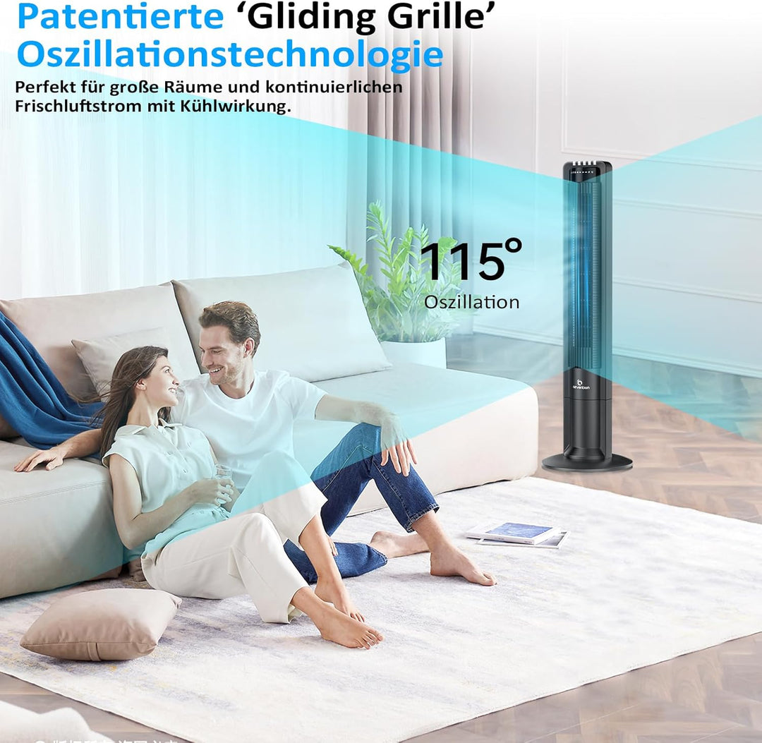 Airvention Turmventilator mit Fernbedienung, 109cm, leise, 100° oszillierender Säulenventilator, Sta