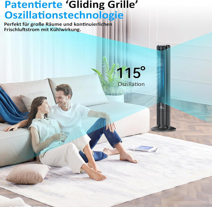 Airvention Turmventilator mit Fernbedienung, 109cm, leise, 100° oszillierender Säulenventilator, Sta