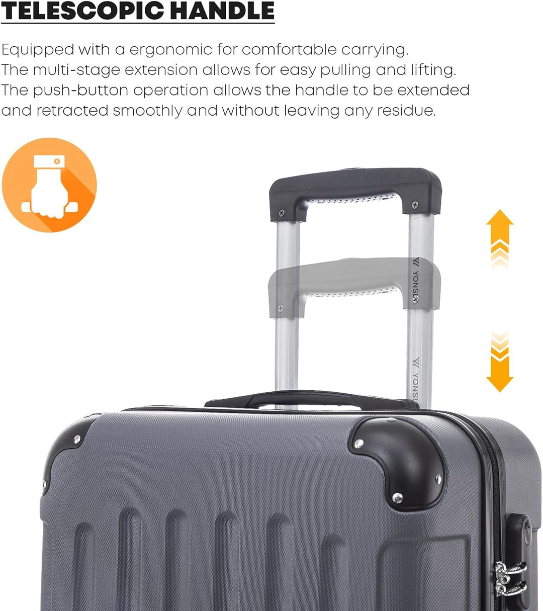 Koffer Suitcase M Grau, Trolley Reisekoffer, Rollkoffer Handgepäck, Kabinenkoffer mit 4 Rollen 360°,