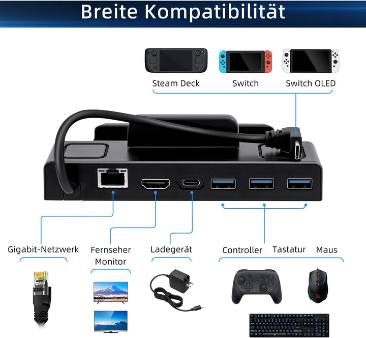 Mcbazel Steam Deck Dock, 6 in 1 Docking Station mit HDMI 2.0 4K@60Hz, Gigabit Ethernet, 3 USB 3.0, P