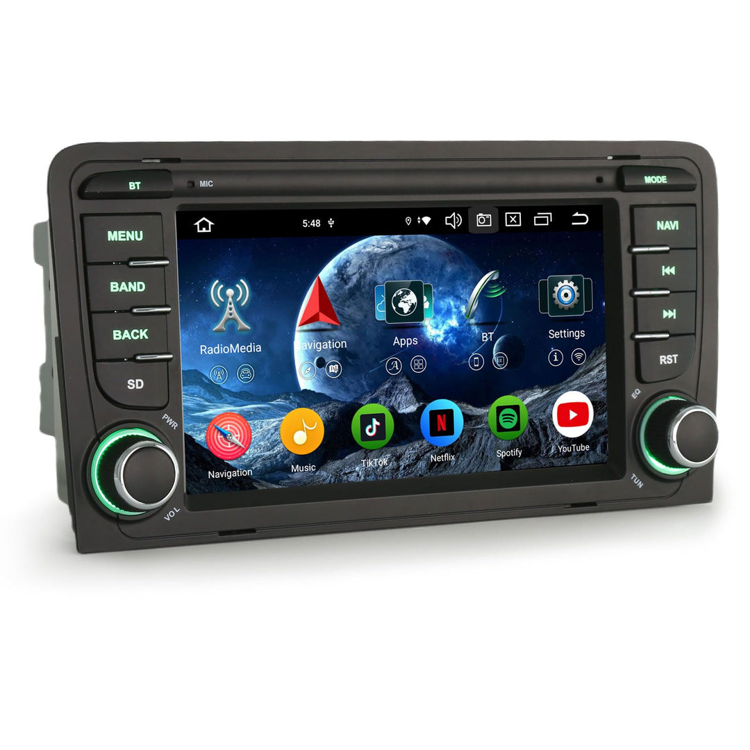 Erisin 8-Kern 4GB RAM+64GB ROM Android 14 Autoradio 2Din mit GPS Navi für Audi A3 S3 RS3 RNSE-PU 7 Z