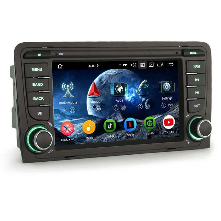Erisin 8-Kern 4GB RAM+64GB ROM Android 14 Autoradio 2Din mit GPS Navi für Audi A3 S3 RS3 RNSE-PU 7 Z