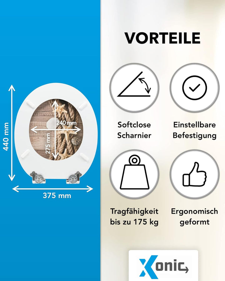 Xonic Design WC-Sitz - Premium Klo-Deckel - Toilettensitz mit Absenkautomatik - hochwertige Klobrill
