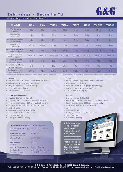 G&G TJ 15kg/0,5g Zählwaage Industriewaag Präzisionswaage Version TJ15K: 15kg / 0,5g, Version TJ15K:
