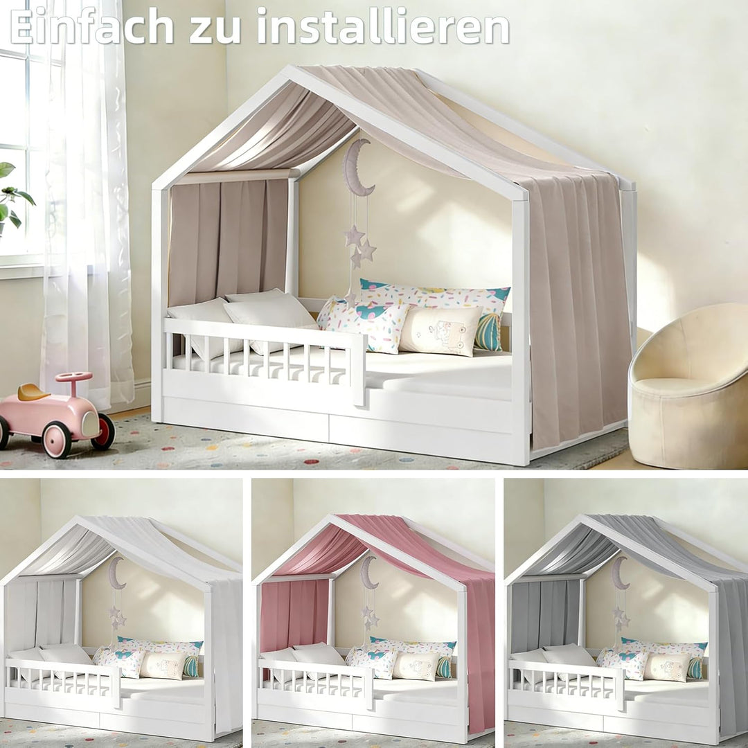 Hausbett Himmel in 5 Farben, Betthimmel Hausbett aus weichem Baumwollstoff, Stoffhimmel für Hausbett