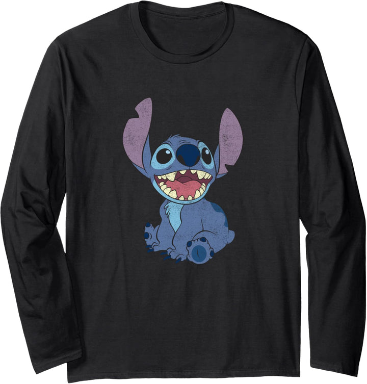 Disney Lilo & Stitch Sitting Smiling Distressed Mouth Open Langarmshirt
